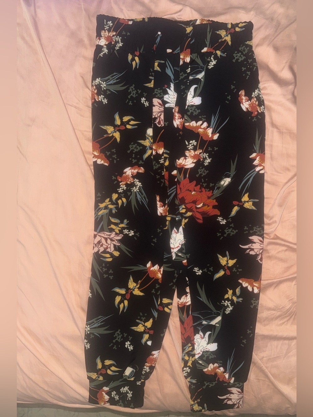 Floral Print Black Drawstring Joggers